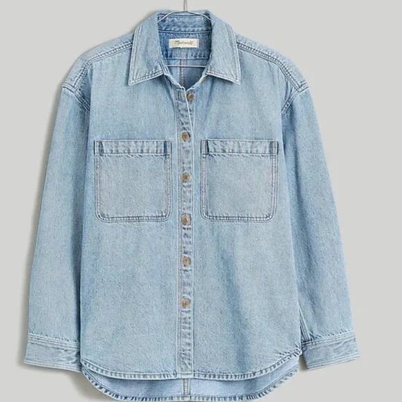 Madewell Denim Oversized Button-Up Shirt in Derussey Wash Size S - Picture 2 of 6